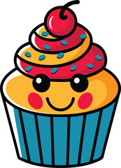 Muffin Cupcake Clipart Features A Creamy Swirl Of Topping A Bright Cherry Coloring Book Page For Kids