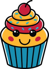 Muffin Cupcake Clipart Features A Creamy Swirl Of Topping A Bright Cherry Coloring Book Page For Kids