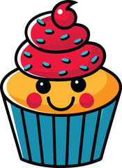 Muffin Cupcake Clipart Features A Creamy Swirl Of Topping A Bright Cherry Coloring Book Page For Kids
