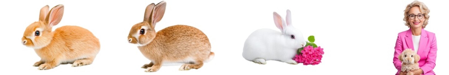 Obraz premium On a white background, a pretty brown rabbit is seen from the side