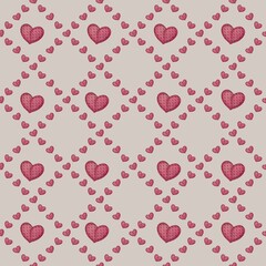 Big Diamond Tile Hearts with Beige Background Seamless Pattern Design