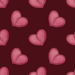 Big Pink Heart with Dark Red Background Seamless Pattern Design
