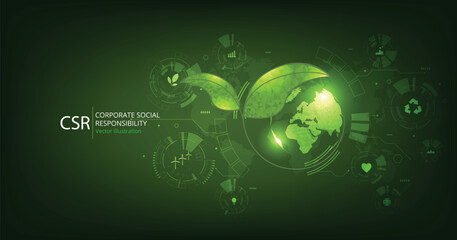 CSR concept design.Corporate social responsibility and giving back to the community on a green background.modern business concept.	