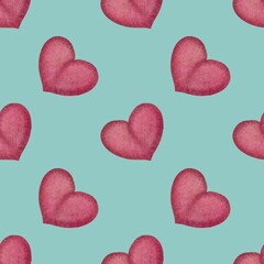 Big Pink Heart with Mint Background Seamless Pattern Design