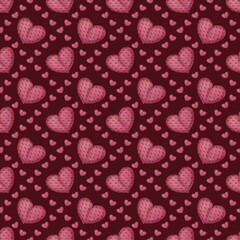 Small Heart in Tiles with Dark Red Background Seamless Pattern Design