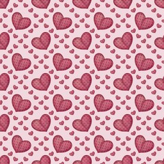 Small Heart in Tiles with Pink Background Seamless Pattern Design