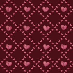 Big Diamond Tile Hearts with Dark Red Background Seamless Pattern Design