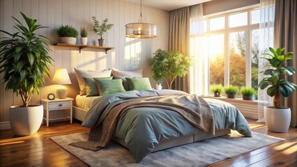 Cozy Bedroom with Soft Bedding and Natural Light | Serene Interior Design, Warm Atmosphere, Relaxing Space, Home Decor Inspiration, Bright and Inviting, Tranquil Setting, Comfortable Retreat