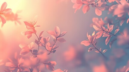 Delicate pink flowers illuminated by soft, warm light create a dreamy, serene atmosphere.
