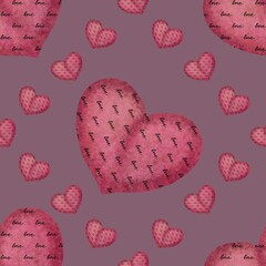 Love Heart in Diamond with Violet Background Seamless Pattern Design