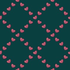 Big Hearts Tile with Dark Peacock Background Seamless Pattern Design