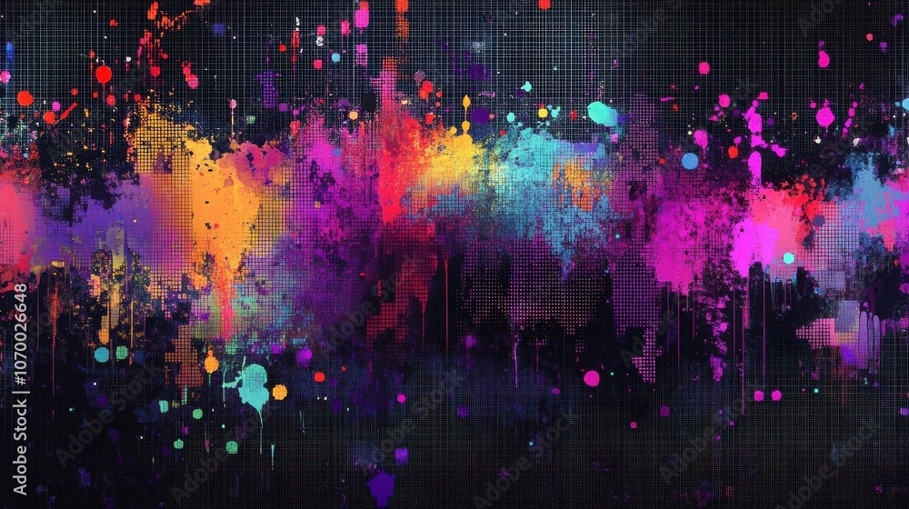 Poster a vibrant abstract background with splashes of color creating a dynamic and energetic atmosphere.