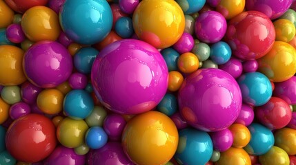 Obraz premium Colorful, glossy spheres of various sizes in vibrant shades of pink, blue, orange, and purple create a playful composition.