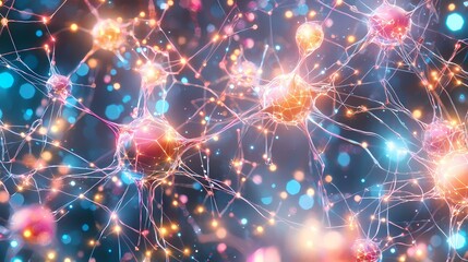 Fototapeta premium A stylized illustration of a neuron with glowing connections.