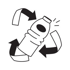 Recycling arrows around a plastic bottle, representing waste reduction