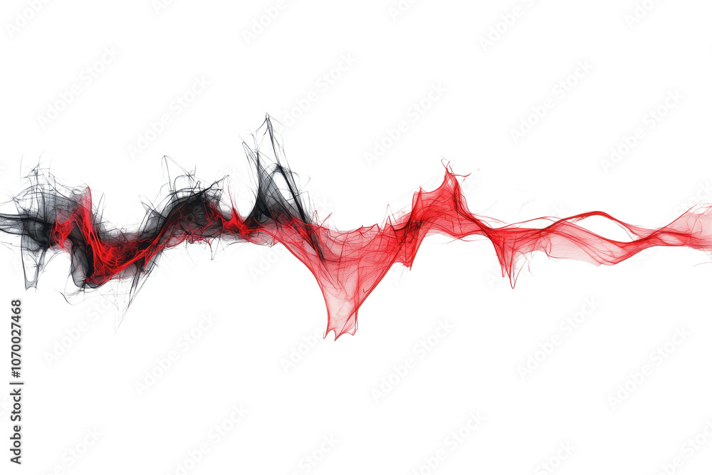 Poster abstract red and black smoke wave on transparent background. vibrant flowing pattern with dynamic cu