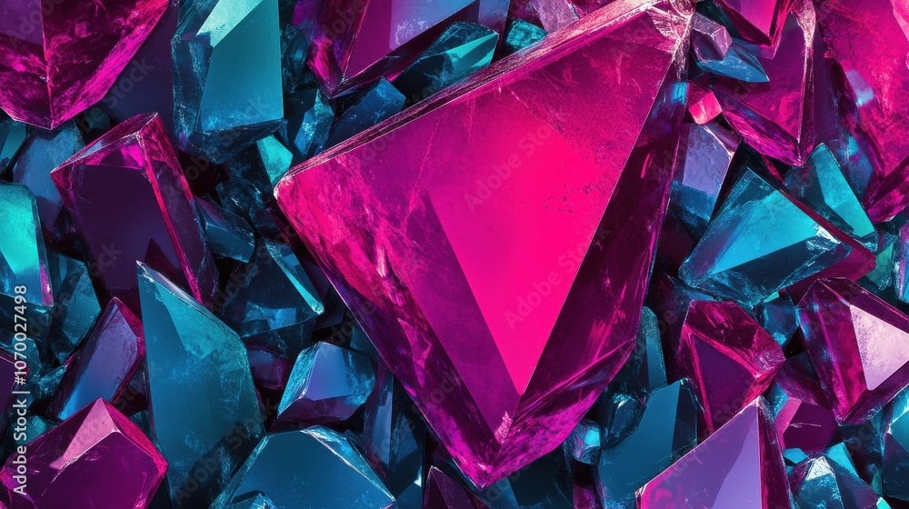 Poster a dazzling array of vibrant purple and turquoise crystals, creating a mesmerizing and colorful abstr