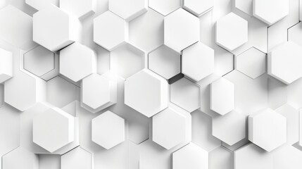 Fototapeta premium Abstract white hexagonal shapes create a geometric, modern background design.