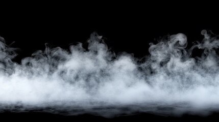 Fototapeta premium Ethereal white smoke swirling against a black background, creating a mysterious and atmospheric effect.
