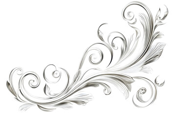 Fototapeta premium Intricate silver floral swirl ornament with elegant leaf and scroll design. Perfect for decorative, artistic, or vintage-themed projects.