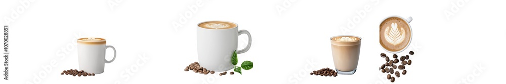 Poster stock photo of cup of latte with transparent background, ultra sharp