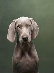 This image captures a Weimaraner puppy in a regal stance, its sleek and muscular form exuding...
