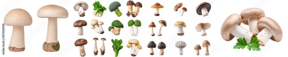 Poster isolated mushroom with a full depth of field on a white background