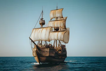 Golden Age Pirate Ship Sailing on Tranquil Seas  