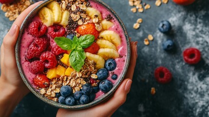 Colorful fruit smoothie bowl creation for Veganuary promotion