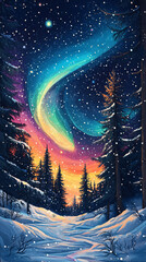 Fototapeta premium Fantastic Aurora borealis or northern lights with starry glowing in the night sky on Arctic circle 