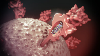 3D Rendering of mRNA Vaccine Interaction with Virus
