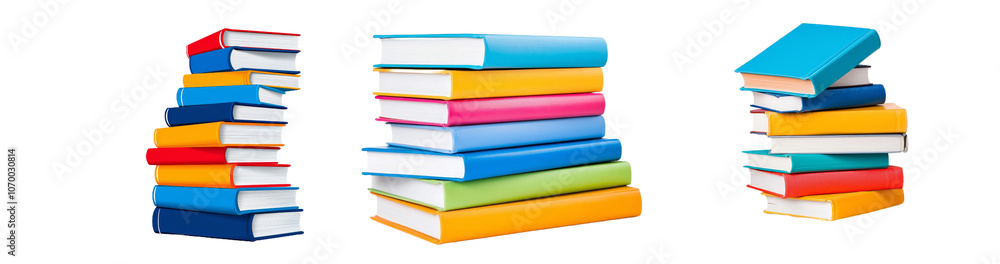 Poster the stack of colorful books is isolated on a white background