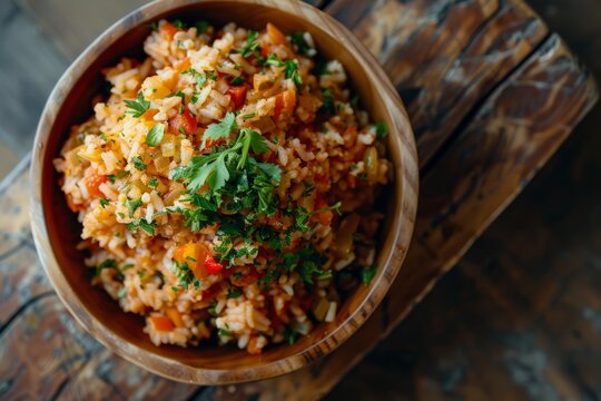 Image of Veg Schezwan Fried Rice. Professional photo for food blog