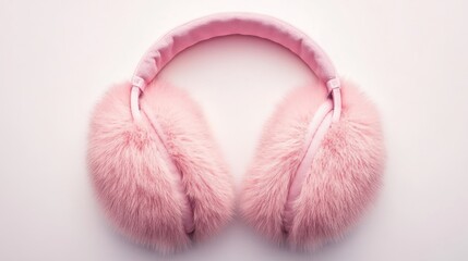 A pair of fluffy pink earmuffs designed for warmth and style.