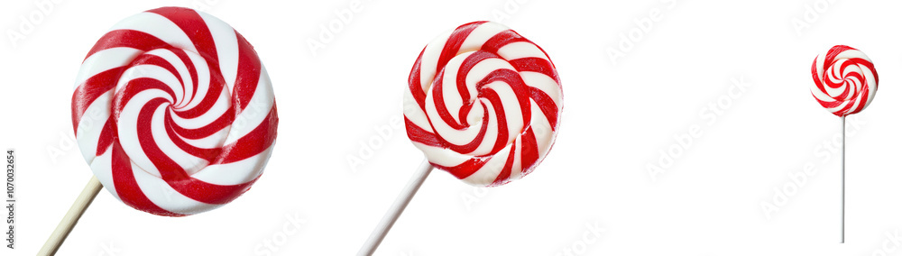 Poster lollipop isolated on transparent background with classic red and white colors