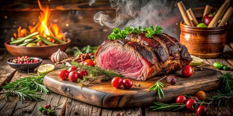Fototapeta premium First Encounter with Standing Rib Roast: A Culinary Delight of Juicy Perfection and Flavorful Experience