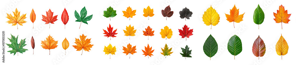 Poster on a transparent background, autumn leaves are isolated