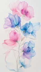 Fototapeta premium A sweet pea art, with pastel pinks and blues merging in delicate petal swirls against a light background