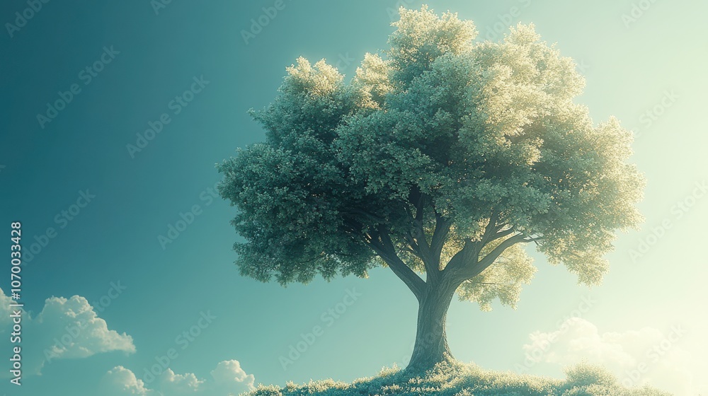 Poster detailed vector art of isolated tree with soft colors