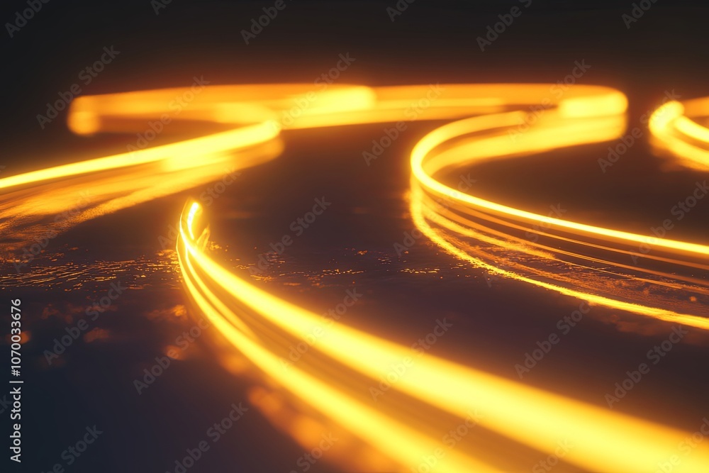 Poster bright yellow light trails glowing against a dark background create a mesmerizing abstract pattern i