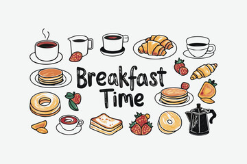 Hand-draw breakfast vector illustration food icons, set of breakfast vector icons, easily editable file