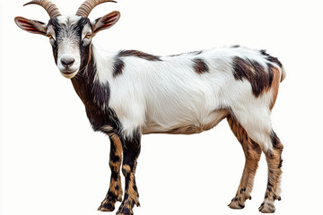 Obraz premium Goat Isolated on White background : Portrait of a Cute White Goat , Dairy goat 