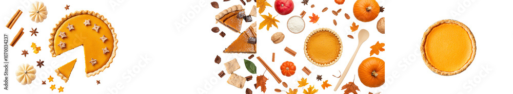 Poster an isolated top view of pumpkin pie on a transparent background