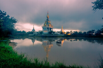 The background of an important tourist attraction in Khon Kaen Province (Wat Thung Setthi) is a...