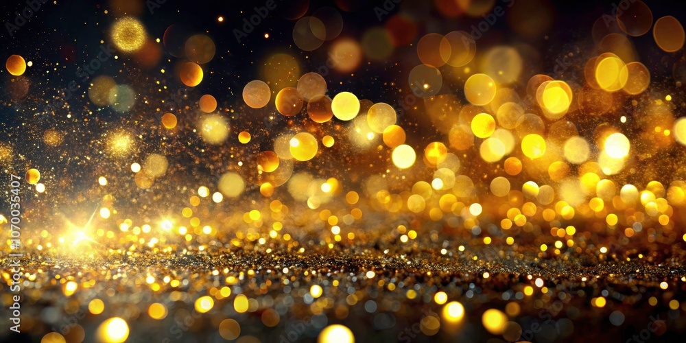 Poster golden bokeh and stunning light trails on dark background with copy space for creative projects and 