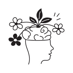 Brain with plant growth symbolizing environmental consciousness