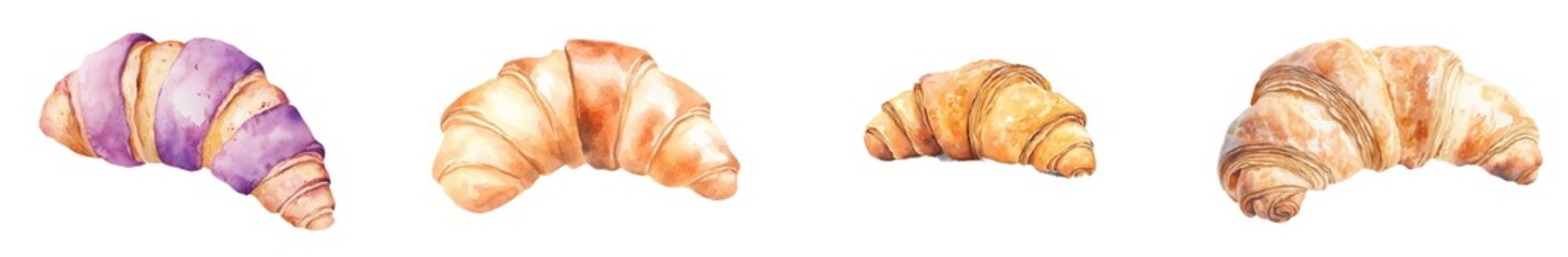 Illustration of a croissant on a transparent background in watercolor