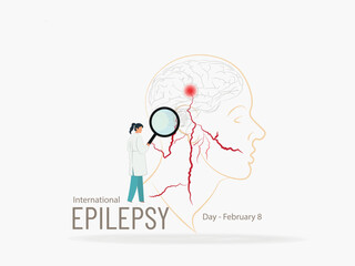 Epilepsy.Epilepsy.A woman is looking at a brain with a magnifying glass