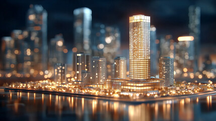 Obraz premium glowing cityscape with illuminated skyscrapers at night