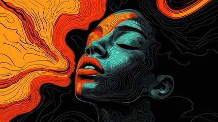 A digital art portrait of a woman with a colorful abstract design.